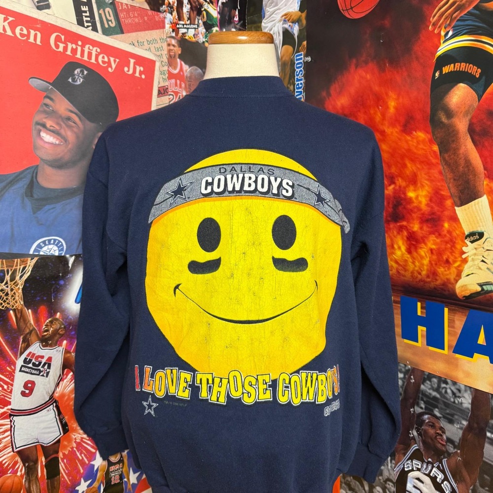 Vintage 90s Dallas Cowboys NFL Smiley Face Cliff‎ Engle Sweatshirt Sz Large
